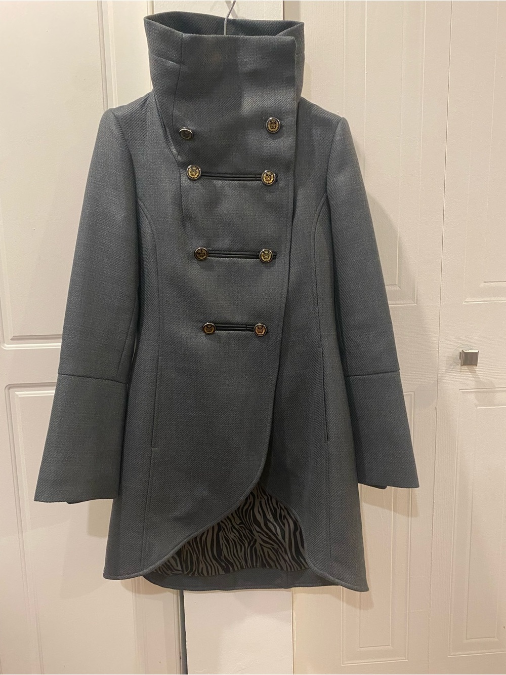 Mackage Double-Breasted High Funnel Collar Gray Wool Peacoat